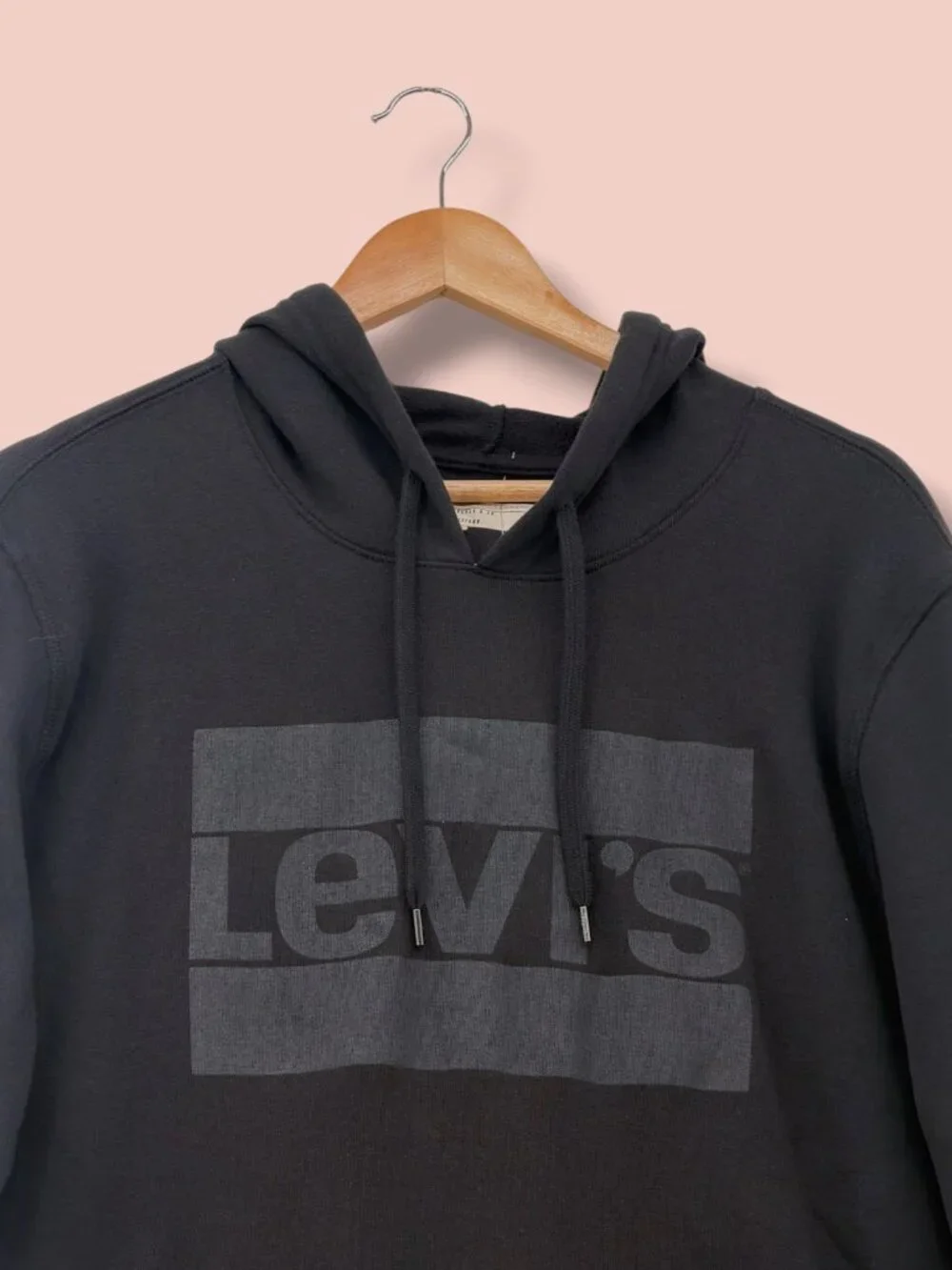 Levi's Men's Caviar Black Logo Graphic Pouch Pocket Hoodie L